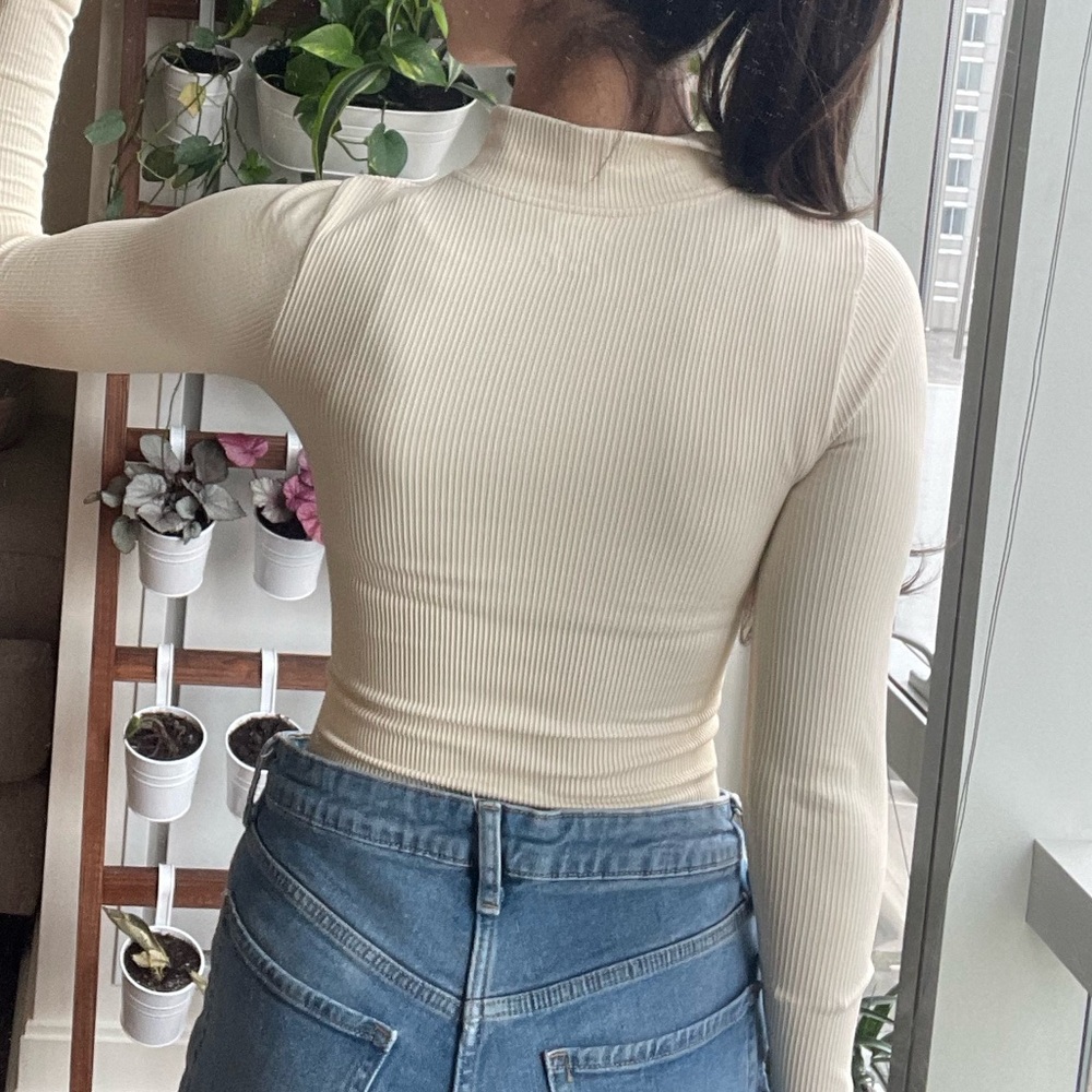 Cream Ribbed Zip-Up Top - Picture 4 of 7